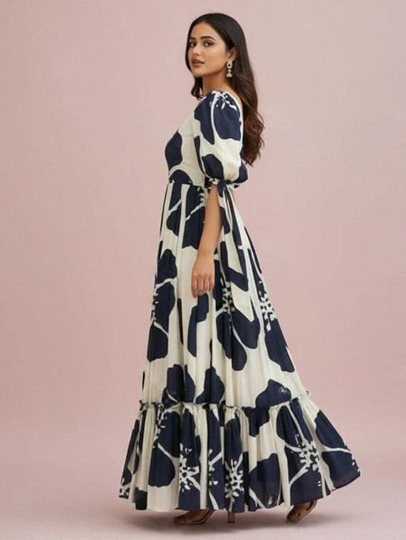 women floral print puff sleeve tiered dress - 22267994 -  Standard Image - 2