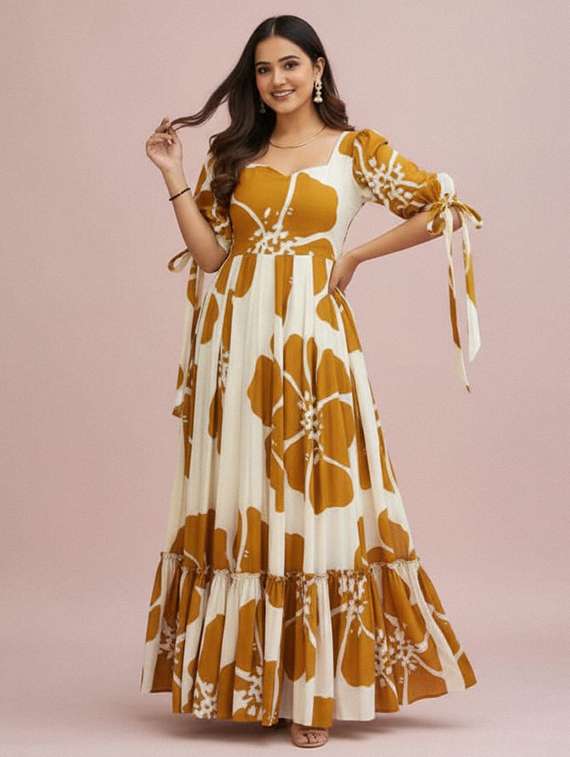 women floral print puff sleeve tiered dress - 22267995 -  Standard Image - 2