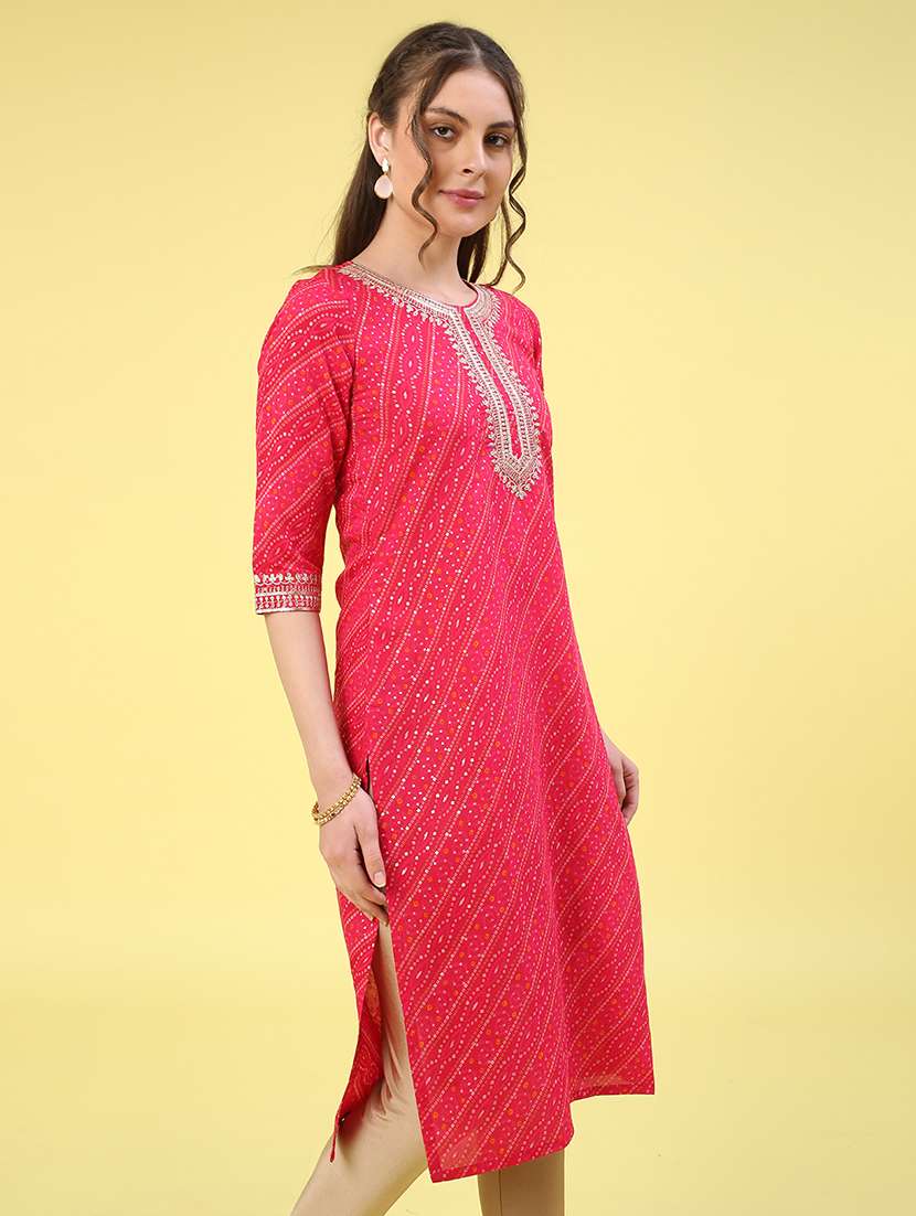 pink cotton straight kurta - 22268296 -  Standard Image - 2
