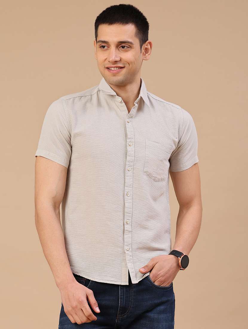 men textured short sleeves casual shirt - 22268360 -  Standard Image - 2
