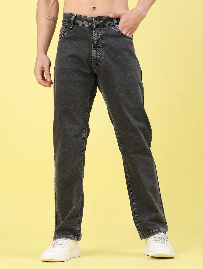 men plain mid rise full length jeans