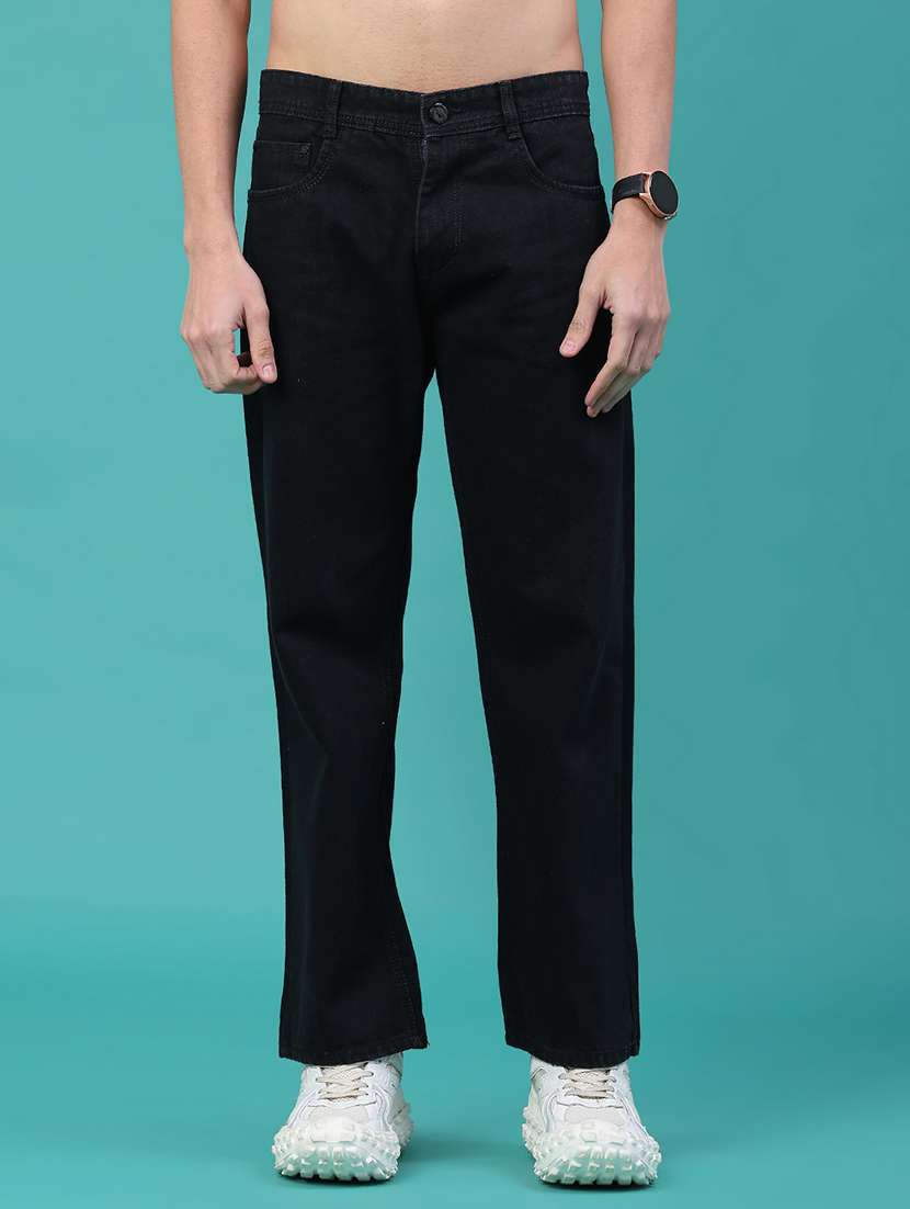 men plain mid rise full length straight jeans