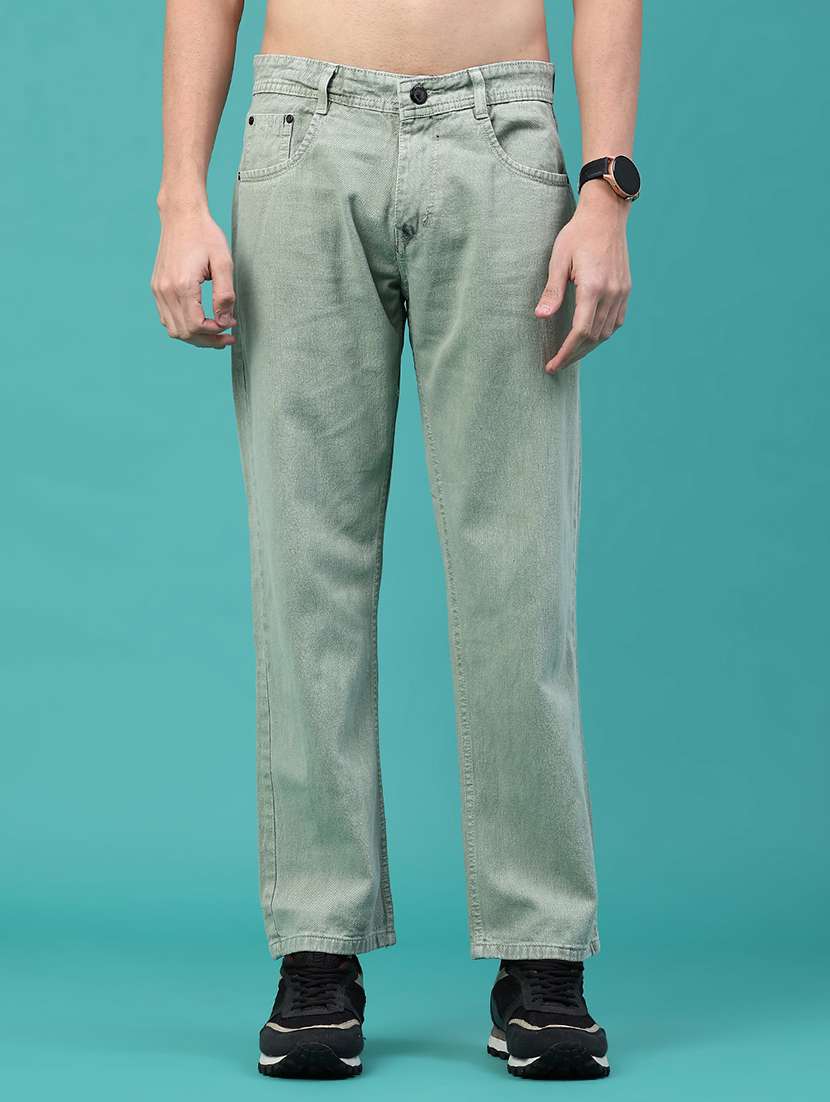 men plain mid rise full length straight jeans