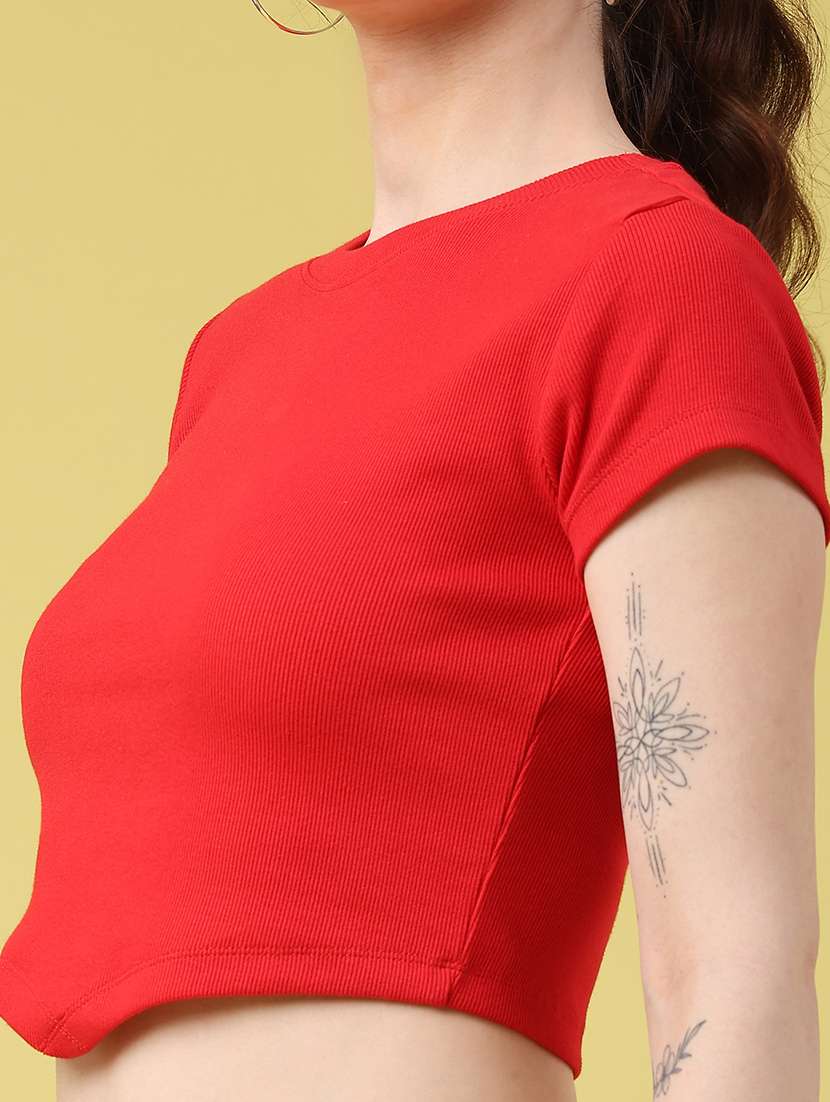 women solid short sleeve crop t-shirt - 22268519 -  Standard Image - 2