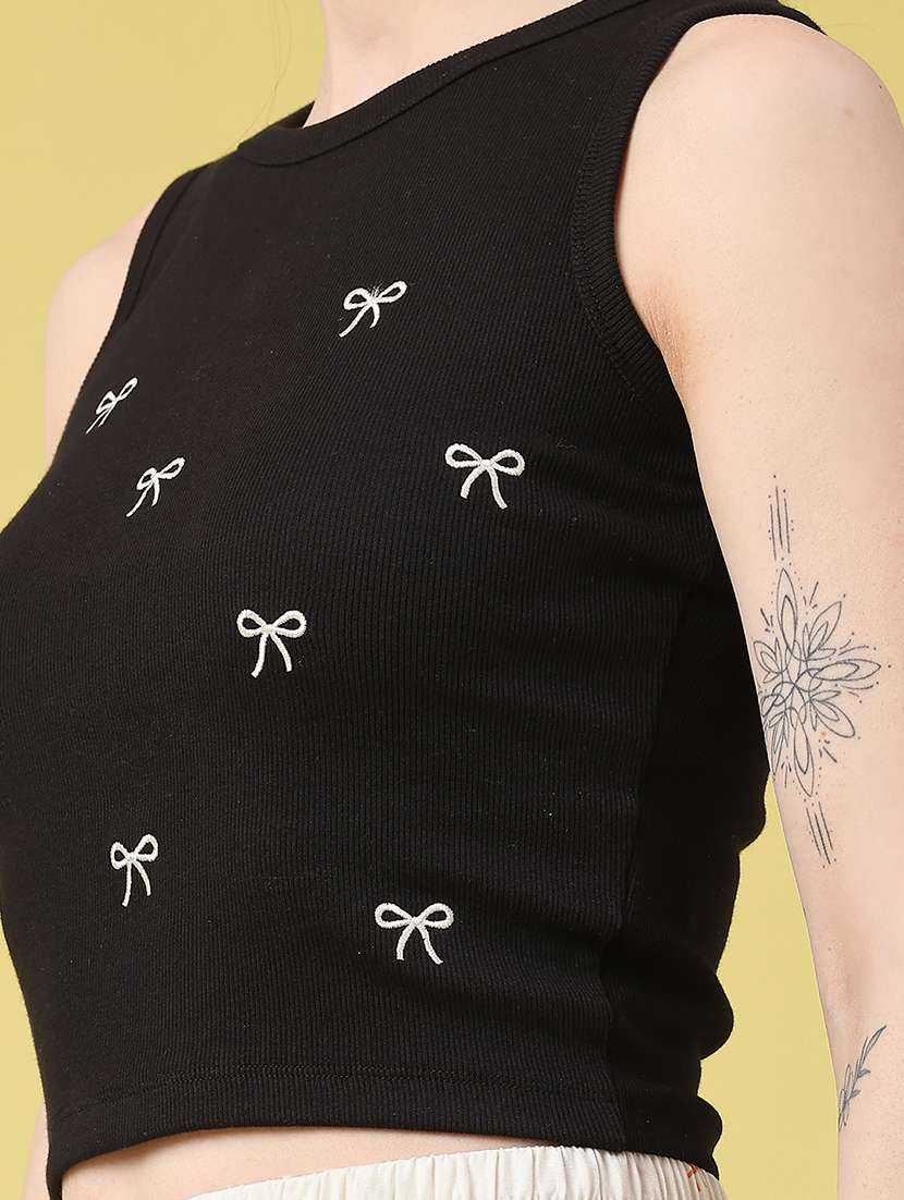 women embroidered sleeveless crop top - 22268521 -  Standard Image - 2