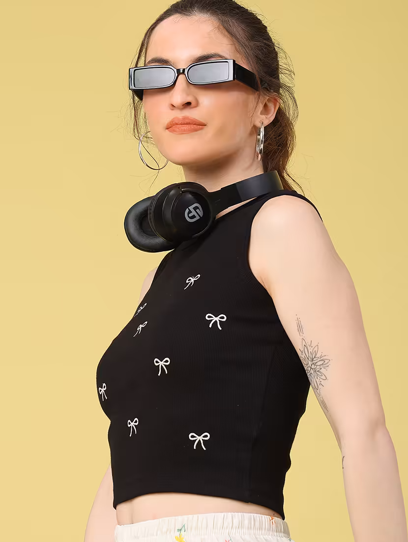 women embroidered sleeveless crop top - 22268521 -  Standard Image - 2