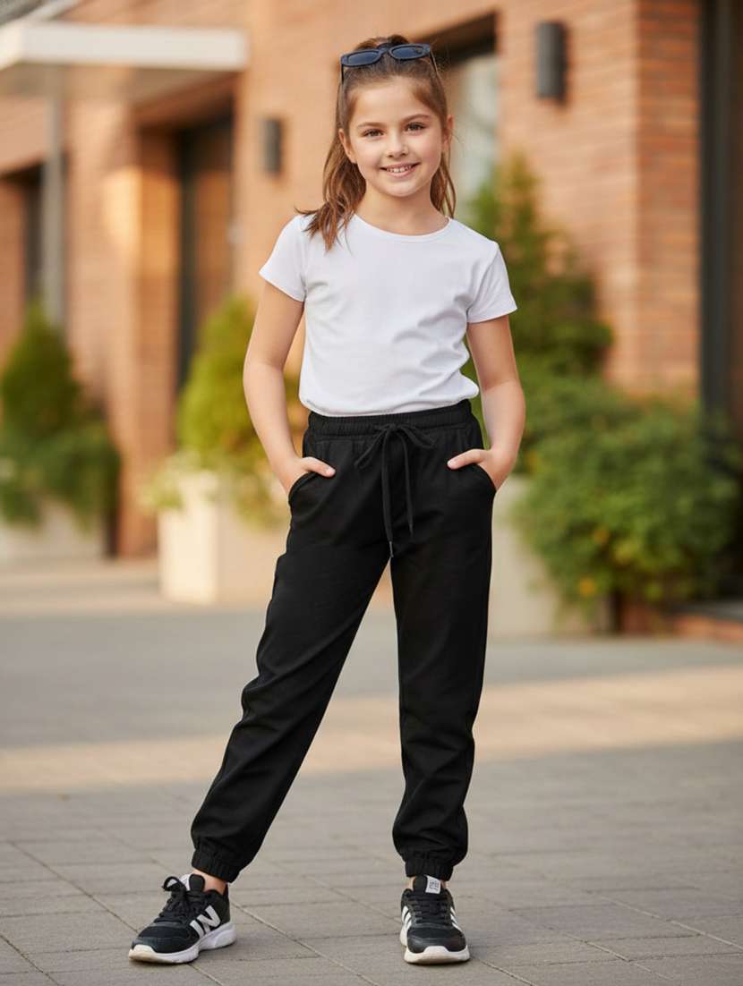girls solid mid rise jogger - 22268566 -  Standard Image - 2