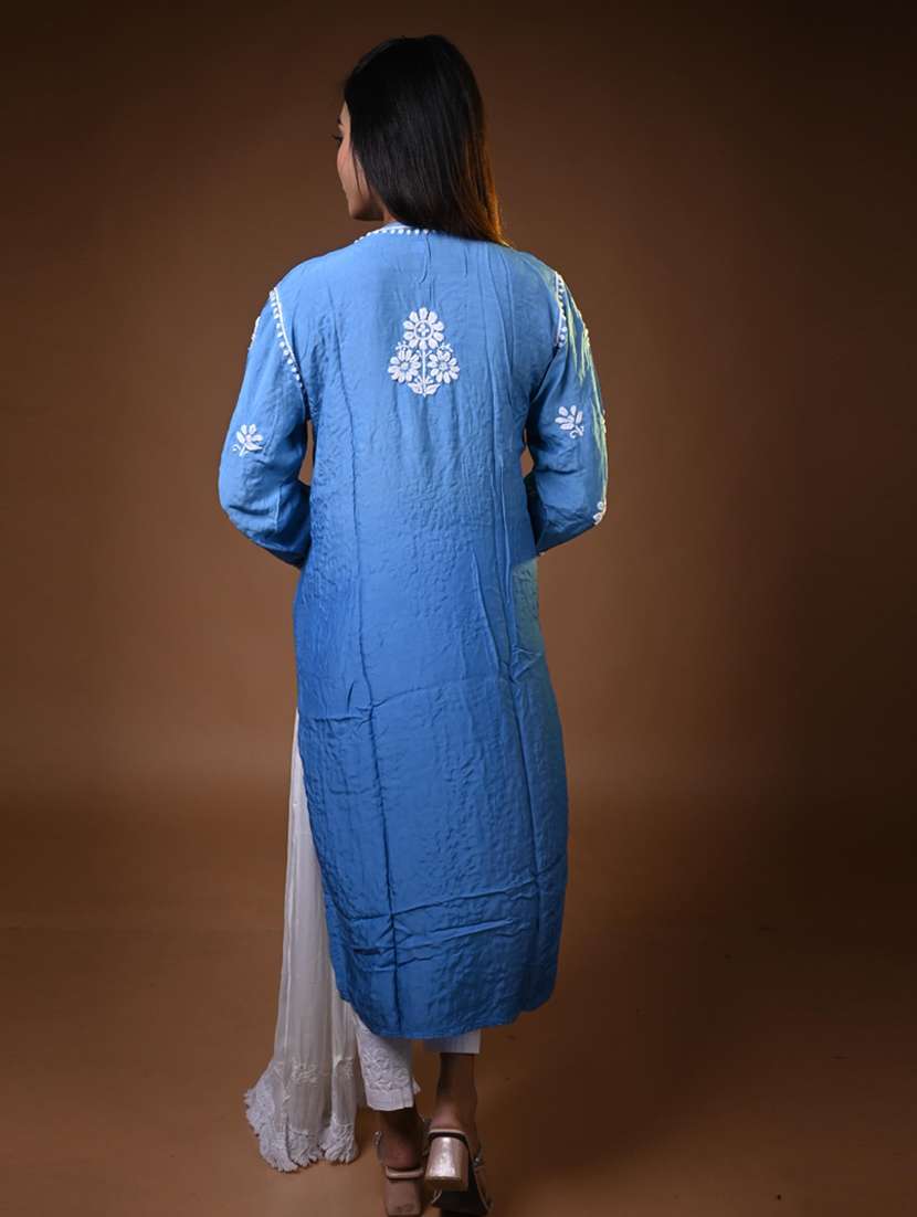 women long sleeve straight chikankari kurta - 22268684 -  Standard Image - 2
