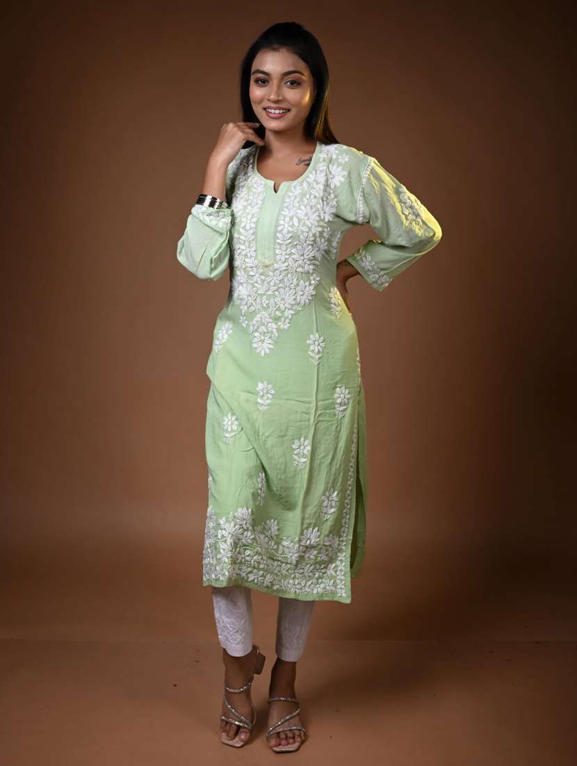 women long sleeve straight chikankari kurta