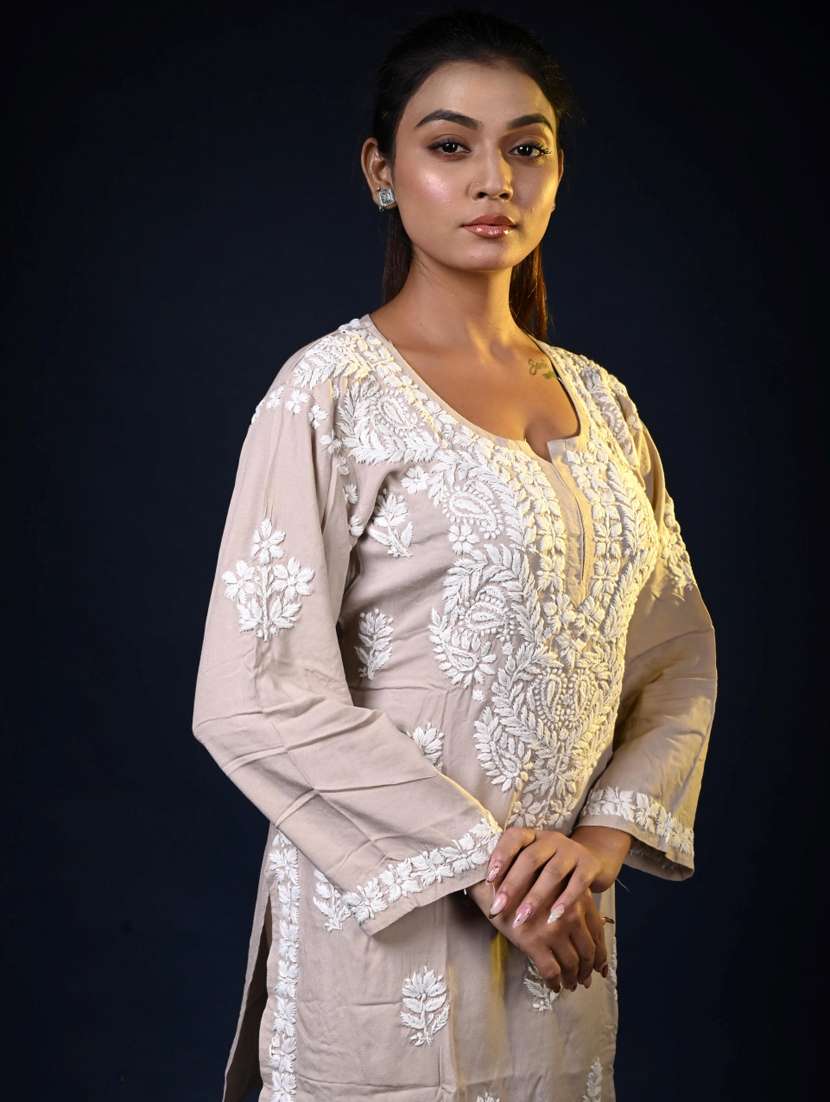 women long sleeve straight chikankari kurti - 22268698 -  Standard Image - 2