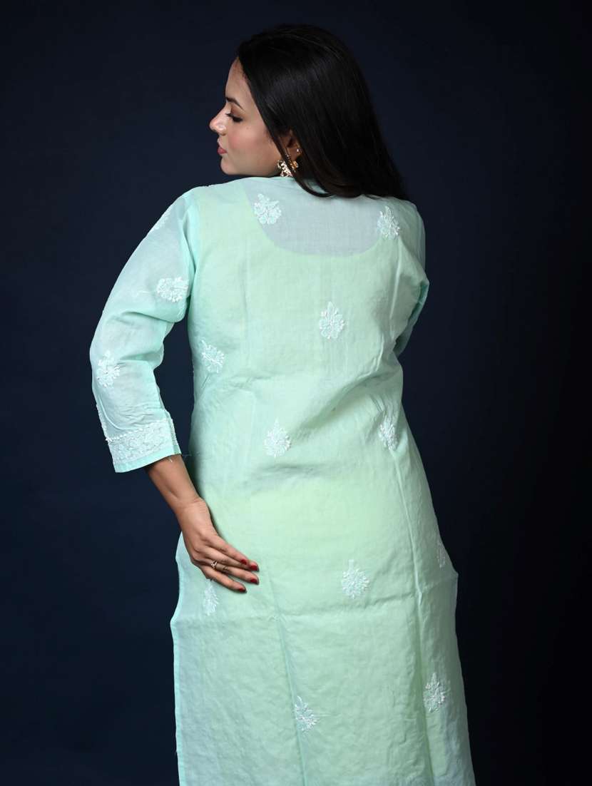 women three quarter sleeve straight chikankari kurta - 22268711 -  Standard Image - 2