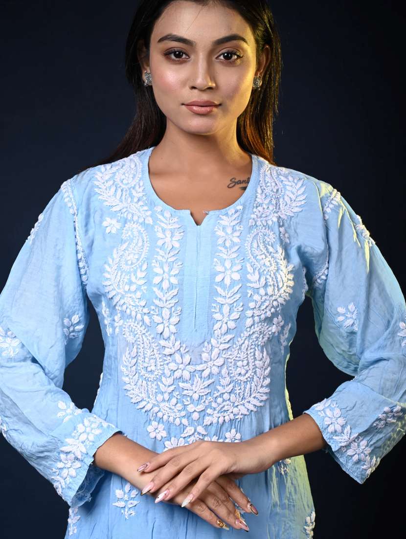 women long sleeve straight chikankari kurta - 22268714 -  Standard Image - 2