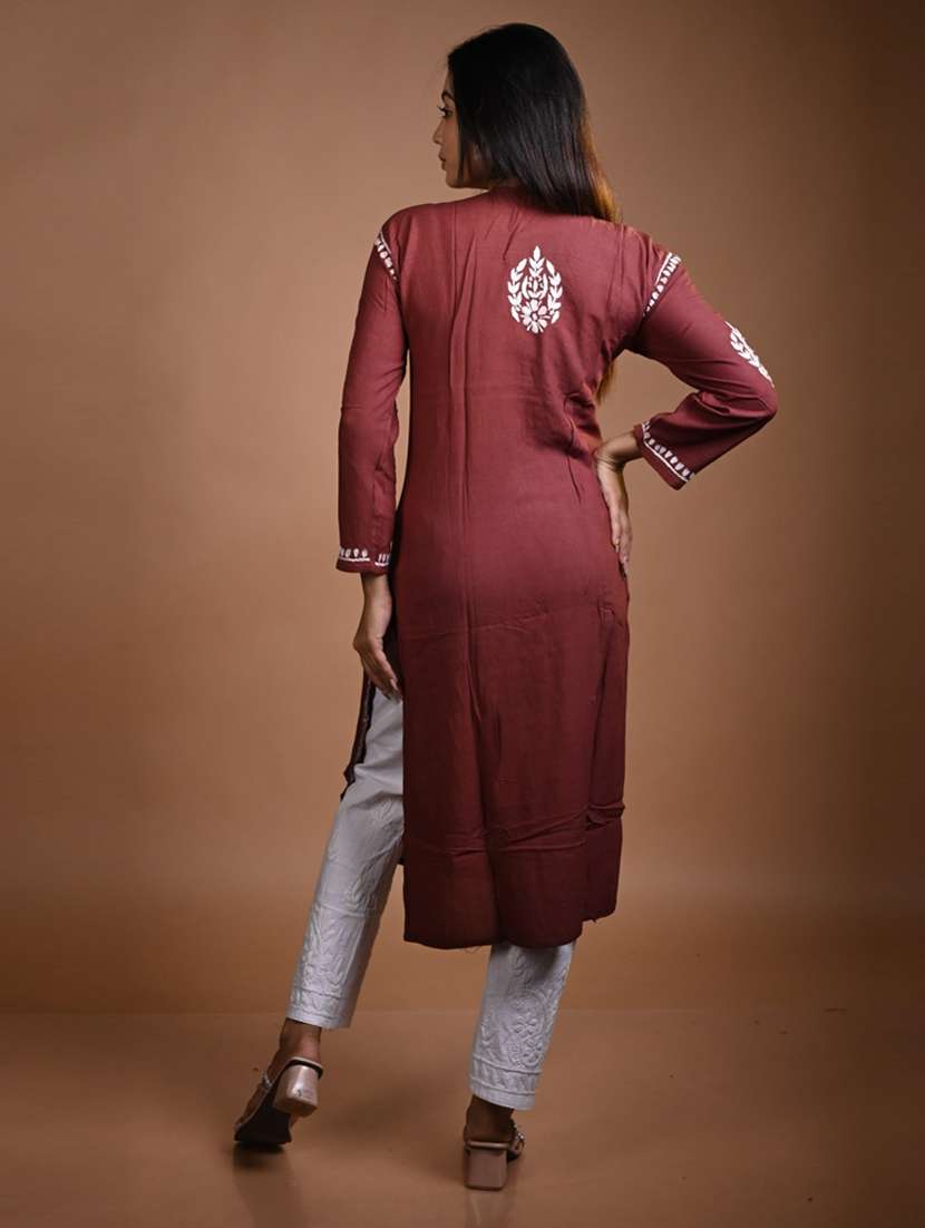 women long sleeve straight chikankari kurta - 22268733 -  Standard Image - 2