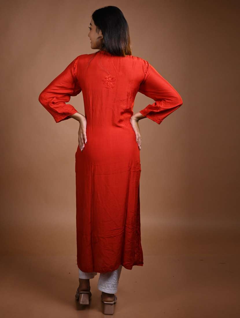 women long sleeve straight chikankari kurta - 22268737 -  Standard Image - 2