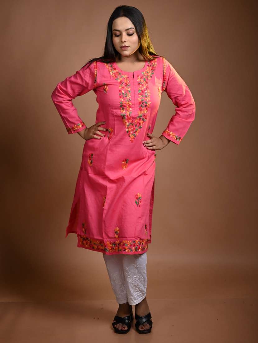 women long sleeve straight chikankari kurta