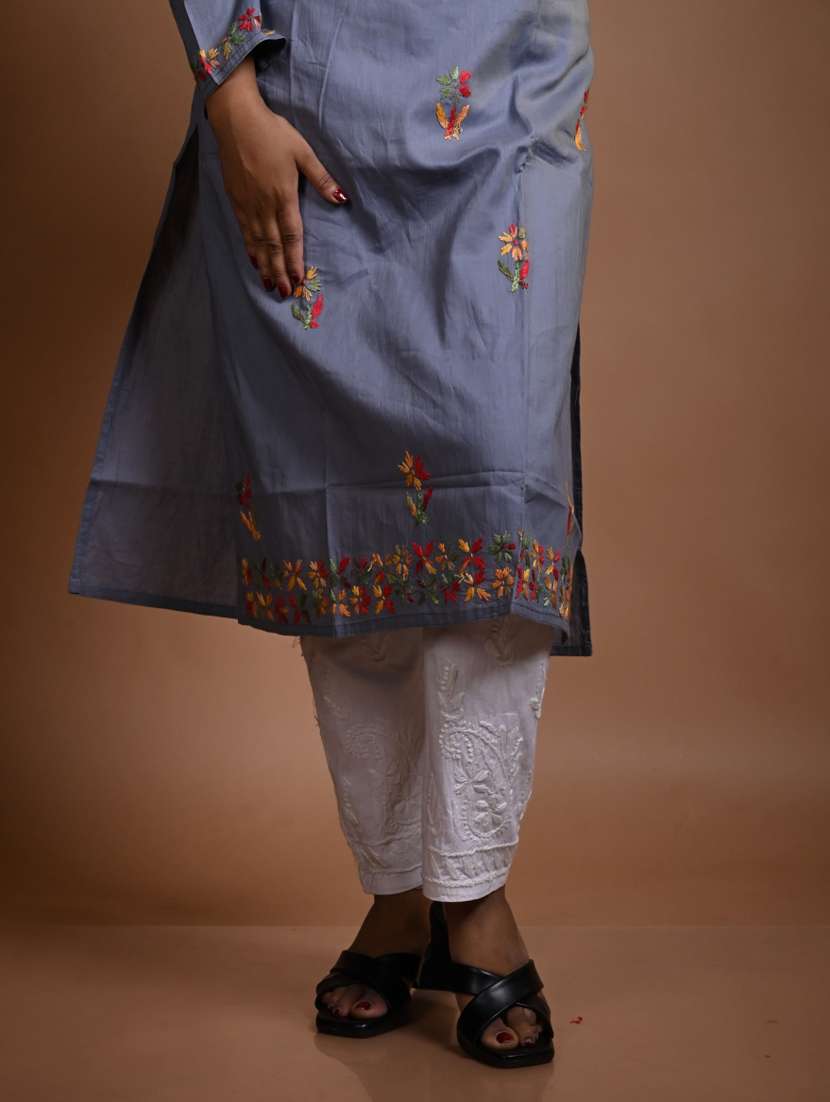 women long sleeve straight chikankari kurta - 22268754 -  Standard Image - 2