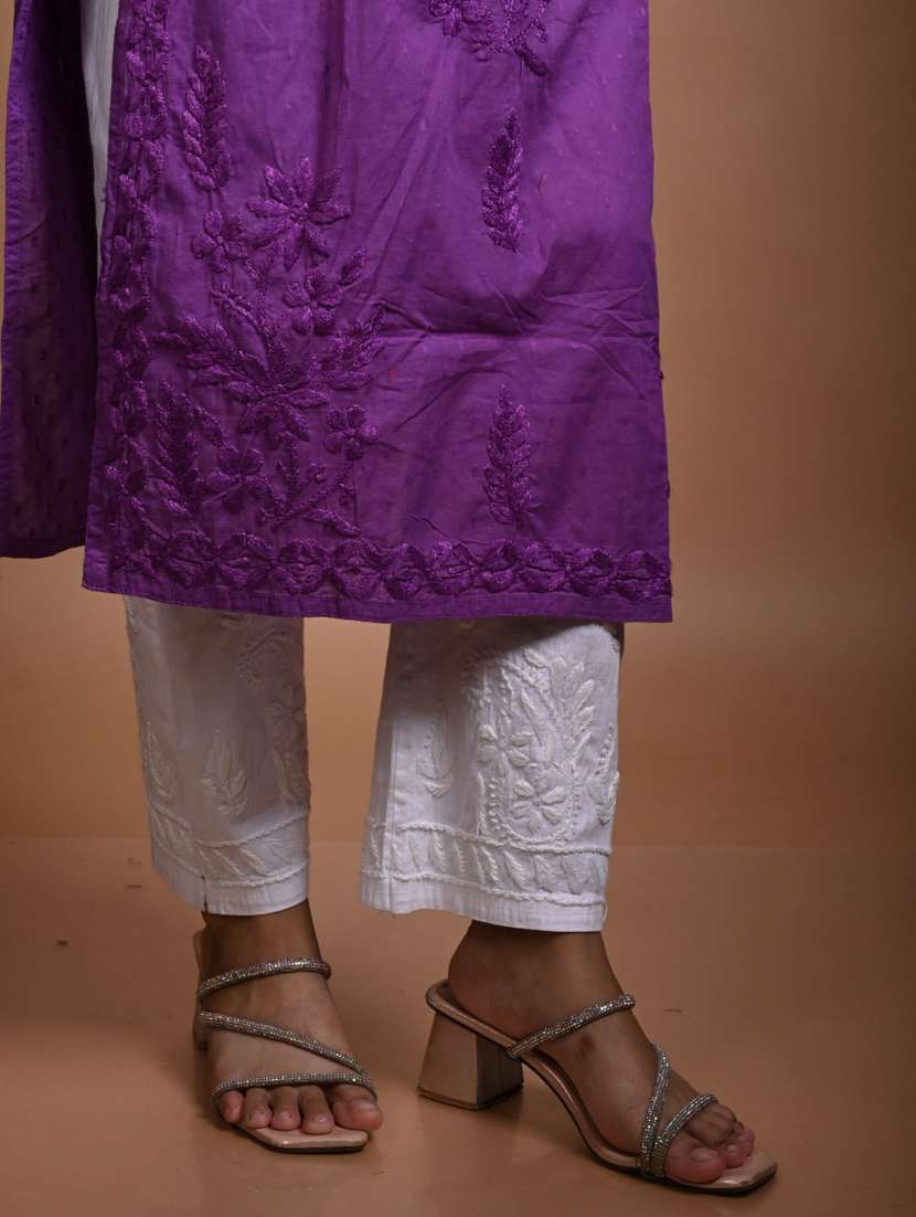 women solid with work three quarter sleeve  straight kurta - 22268764 -  Standard Image - 2