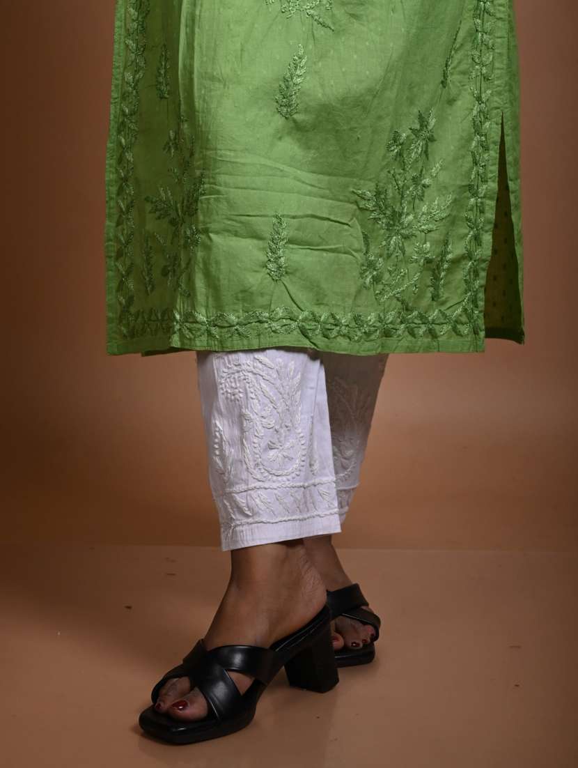 women solid with work three quarter sleeve straight kurta - 22268771 -  Standard Image - 2