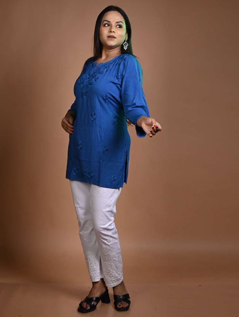 women solid with work long sleeve straight kurti - 22268772 -  Standard Image - 2