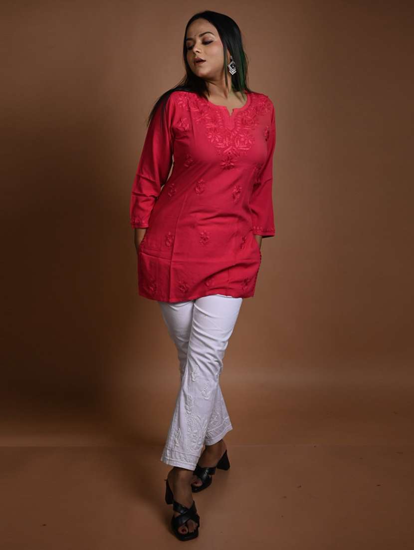 women solid with work long sleeve straight kurti - 22268773 -  Standard Image - 2