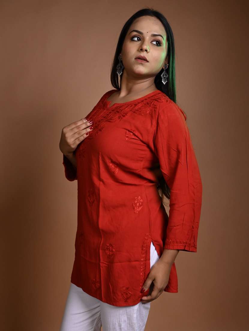 women solid with work long sleeve straight kurti - 22268774 -  Standard Image - 2