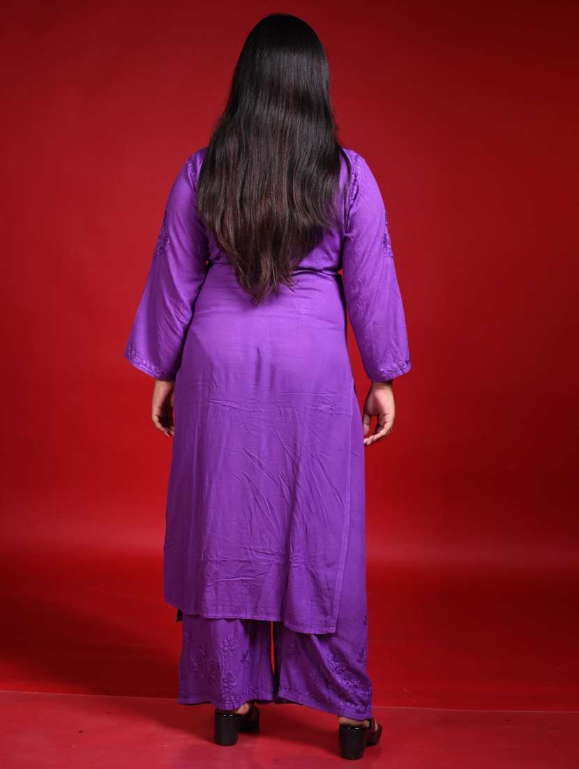 women solid with work long sleeve kurta palazzo set - 22268777 -  Standard Image - 2
