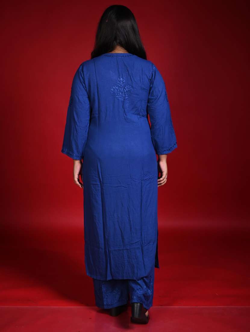 women solid with work long sleeve kurta palazzo set - 22268780 -  Standard Image - 2