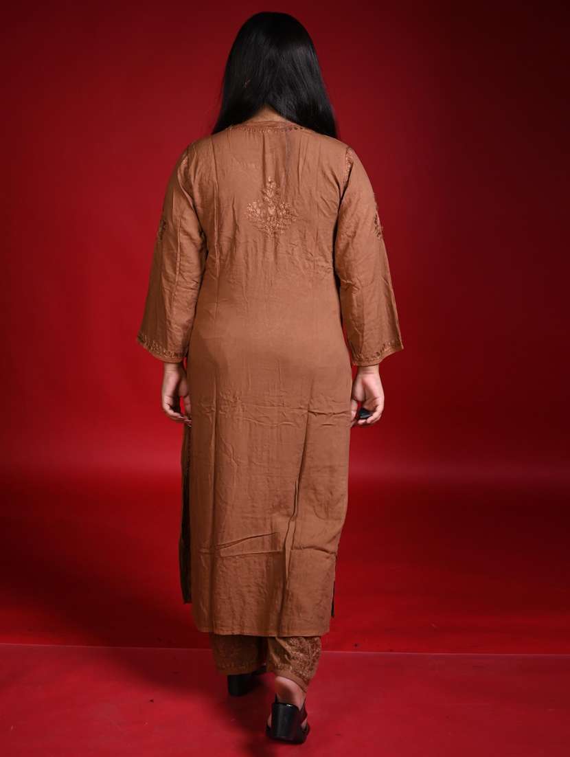 women solid with work long sleeve kurta palazzo set - 22268781 -  Standard Image - 2