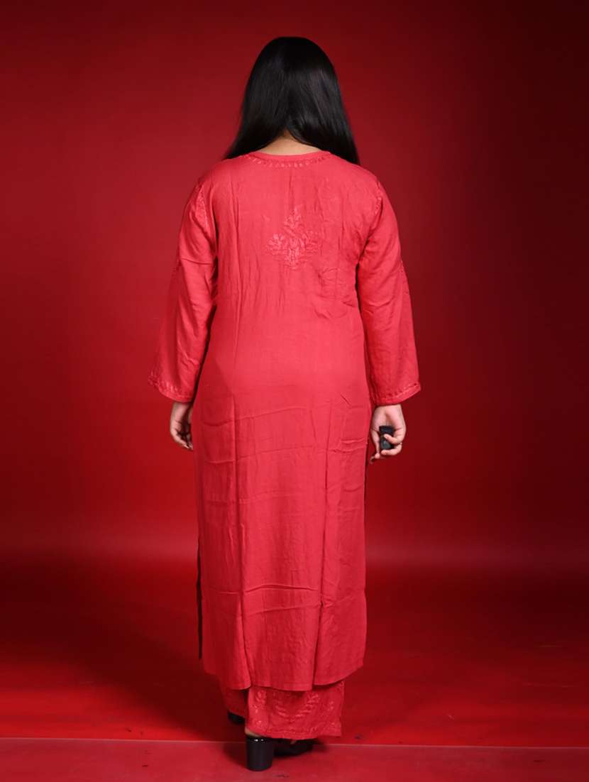 women solid with work long sleeve kurta palazzo set - 22268782 -  Standard Image - 2