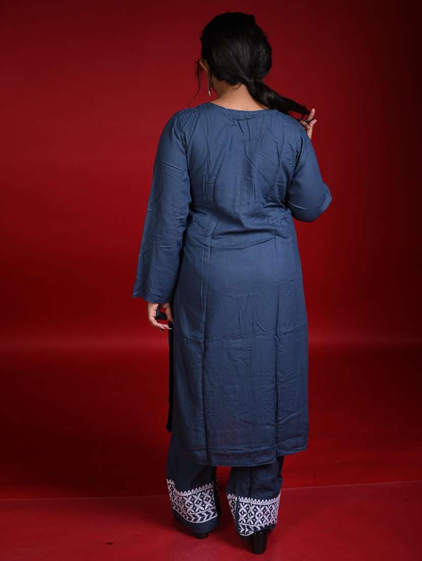 women solid with work long sleeve kurta pant set - 22268800 -  Standard Image - 2