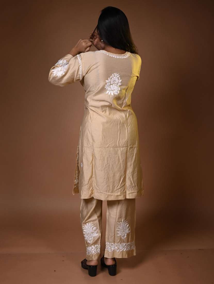 women solid with work long sleeve kurta palazzo set - 22268820 -  Standard Image - 2