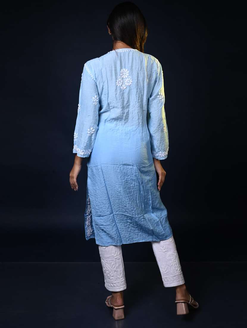 women solid with work three quarter sleeve kurta pant set - 22268853 -  Standard Image - 2