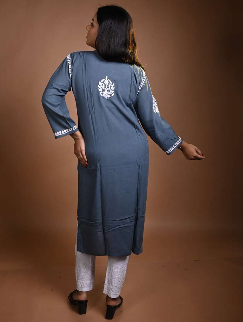 women solid with work three quarter sleeve kurta pant set - 22268877 -  Standard Image - 2