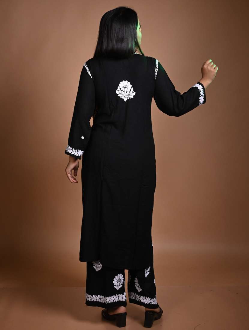 women solid with work notch neck kurta palazzo set - 22268918 -  Standard Image - 2