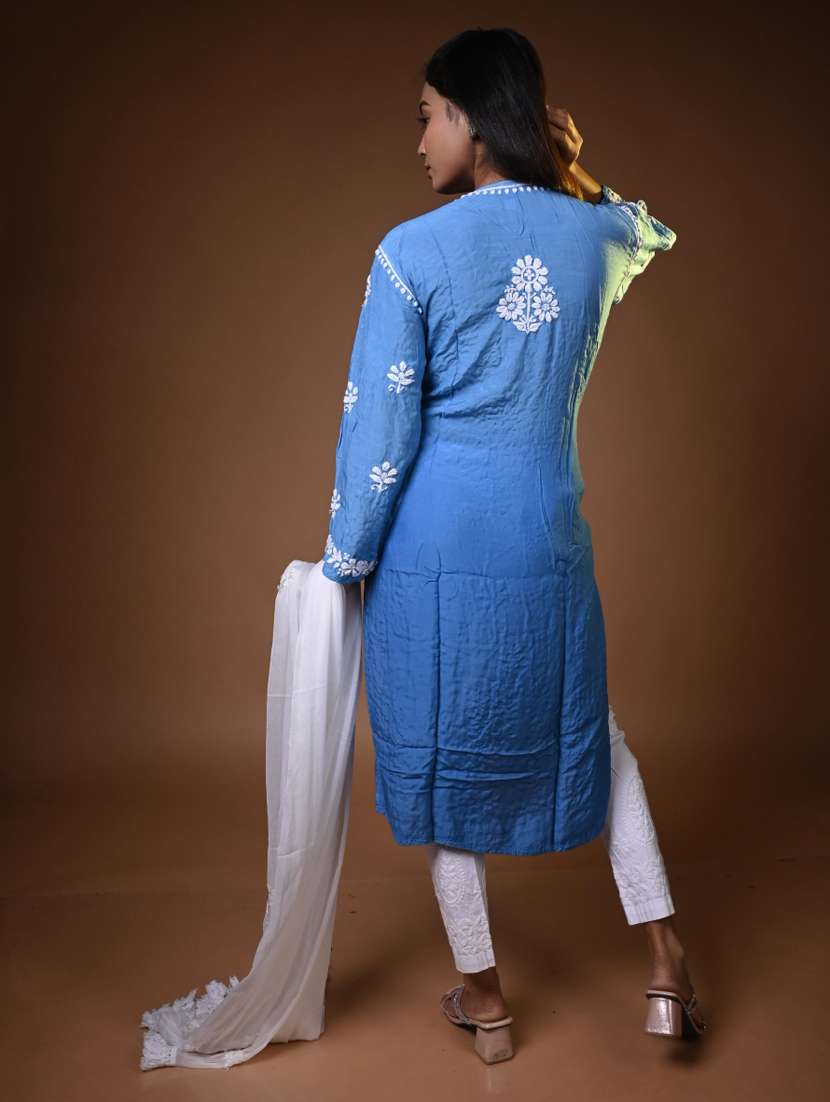 women solid with work long sleeve kurta pant with dupatta set - 22268928 -  Standard Image - 2