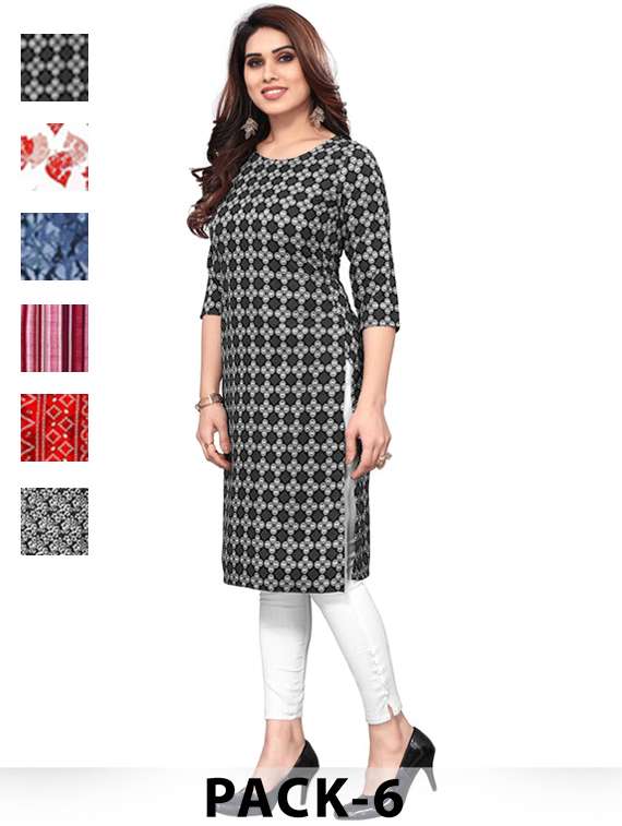 women pack of 6 printed straight kurta