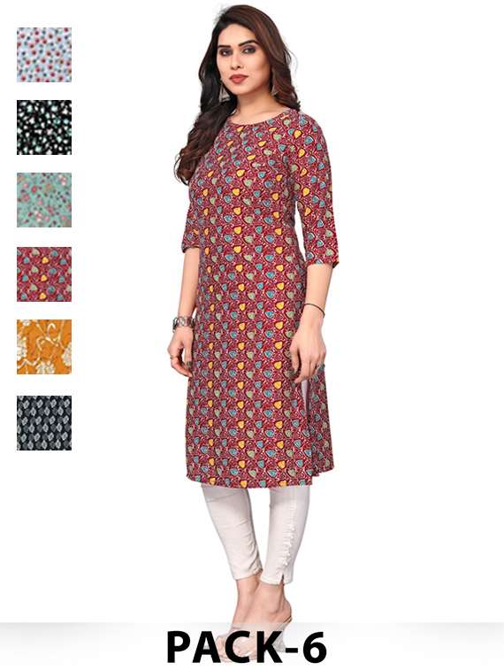 women pack of 6 printed straight kurta