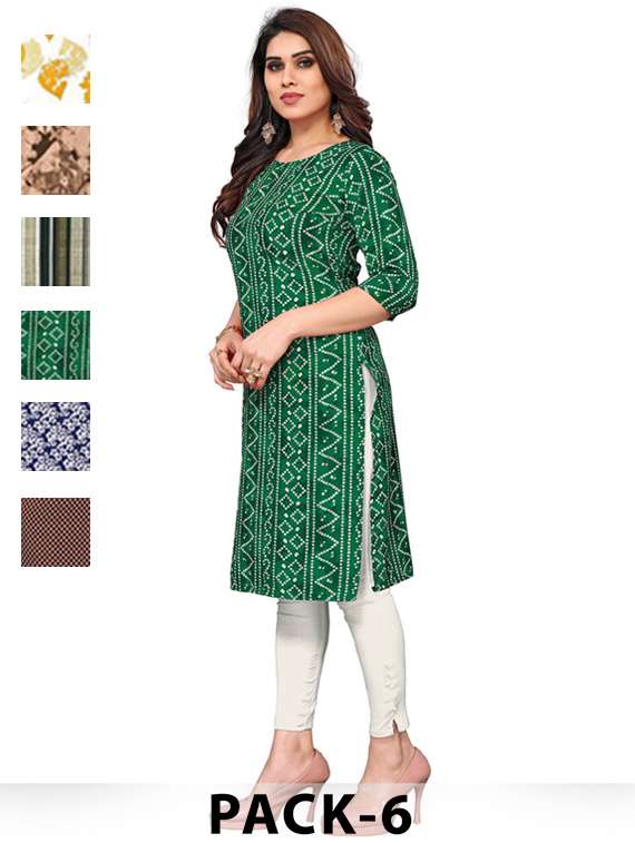 women pack of 6 printed straight kurta