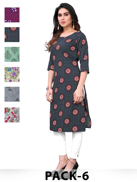 women pack of 6 printed straight kurta