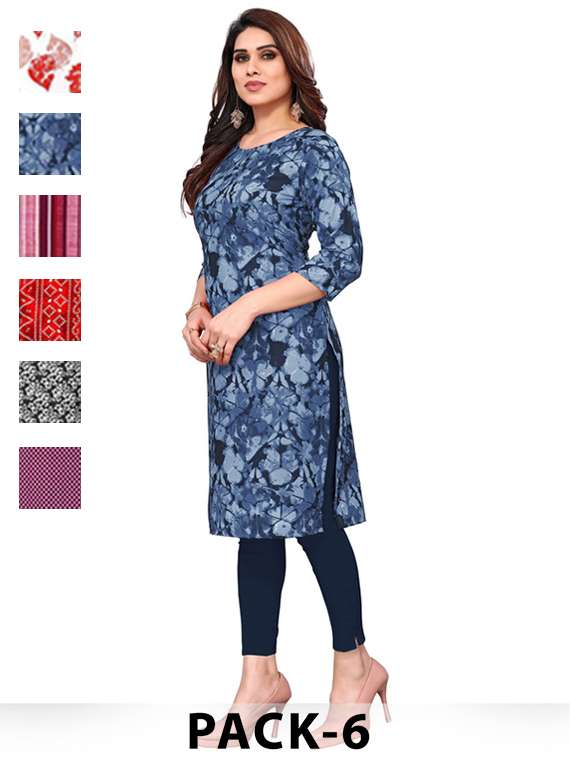 women pack of 6 printed straight kurta