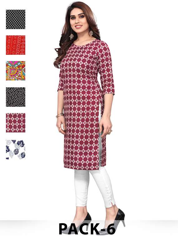 women pack of 6 printed straight kurta