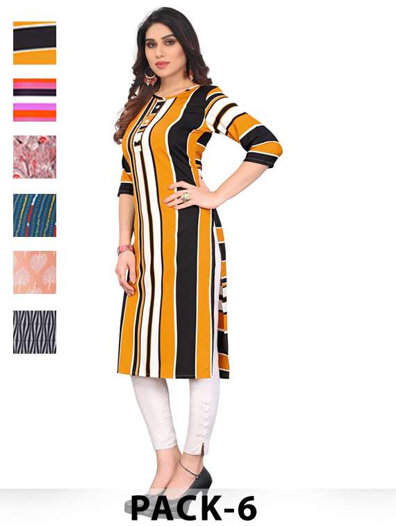 women pack of 6 printed straight kurta