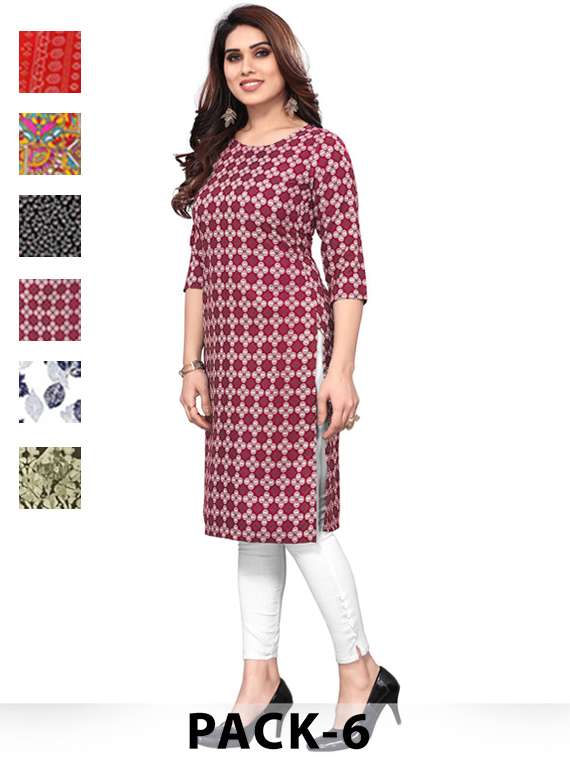 women pack of 6 printed straight kurta