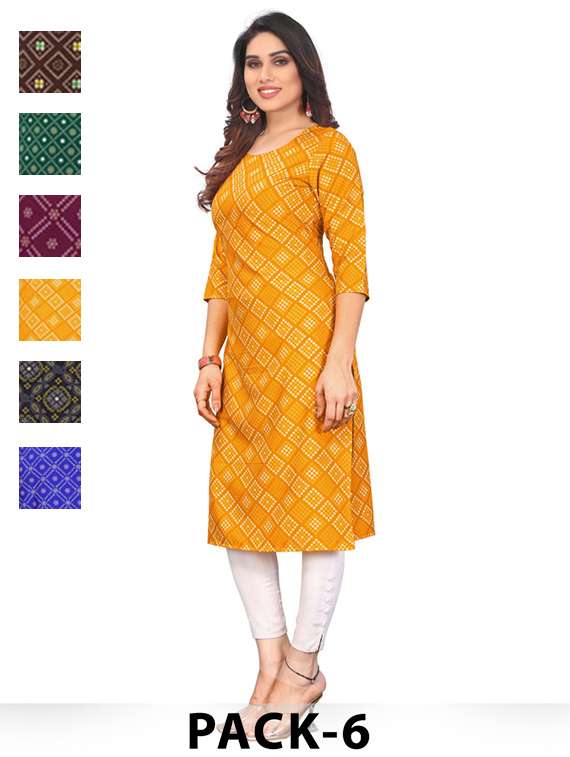 women pack of 6 printed straight kurta