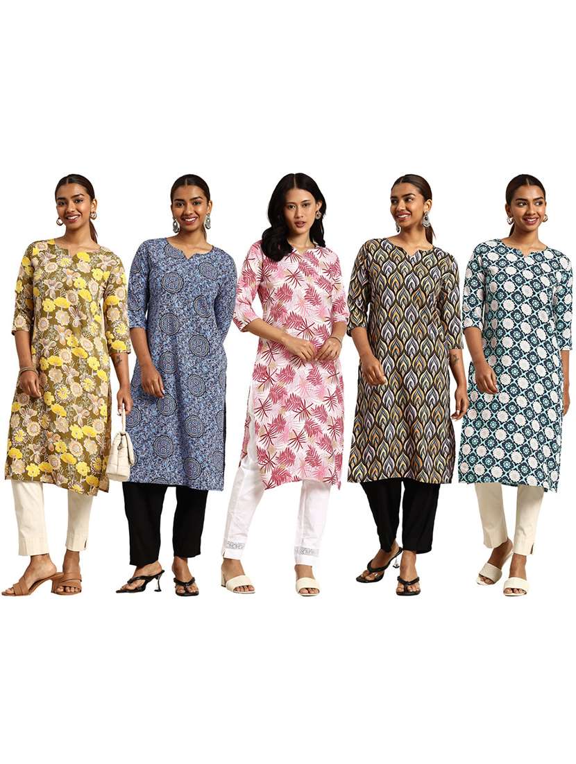 women pack of 5 printed straight kurta - 22269605 -  Standard Image - 7