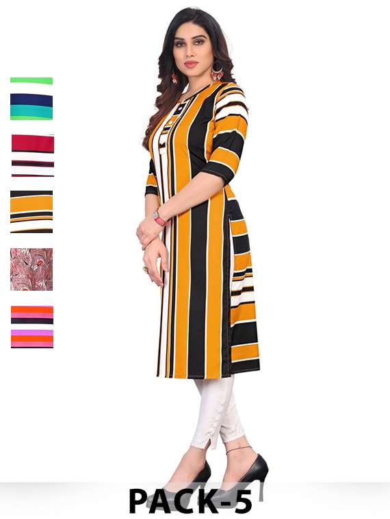 women pack of 5 printed straight kurta