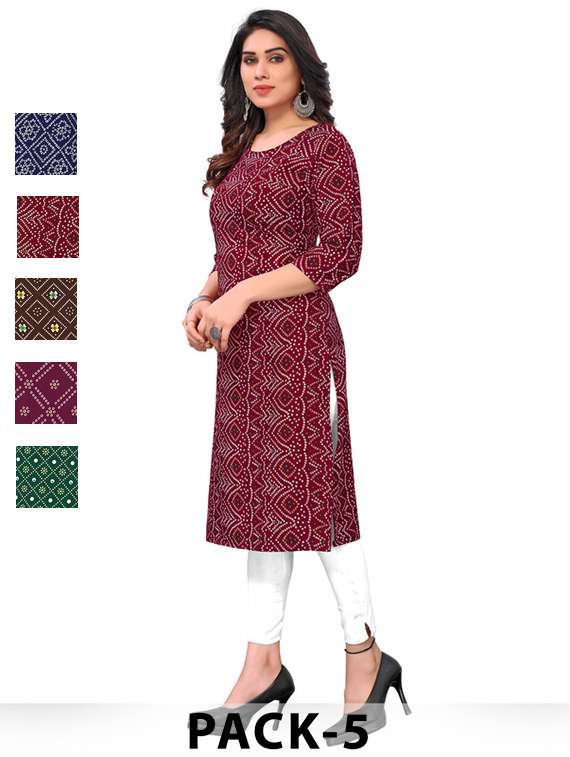 women pack of 5 printed straight kurta