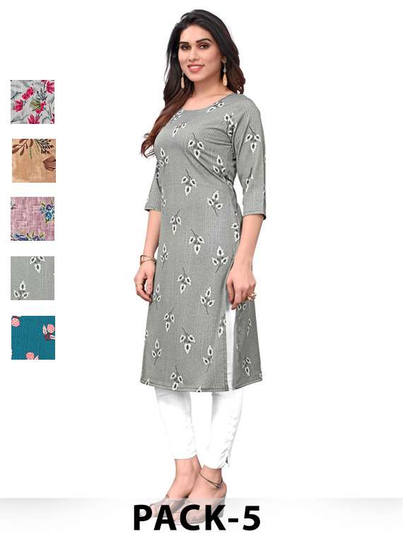women pack of 5 printed straight kurta