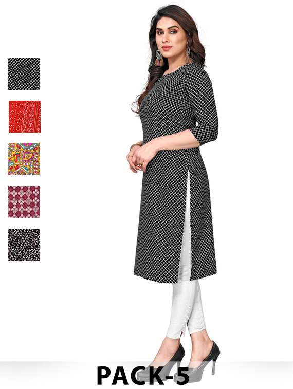 women pack of 5 printed straight kurta