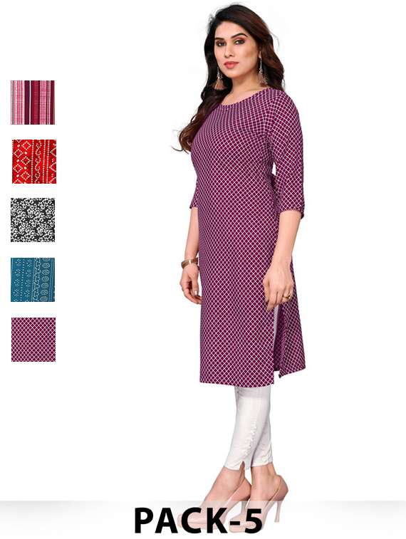 women pack of 5 printed straight kurta
